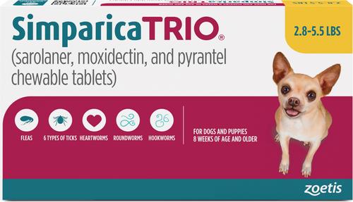 Simparica Trio Chewable Tablet for Dogs, 2.8-5.5 lbs, (Gold Box)