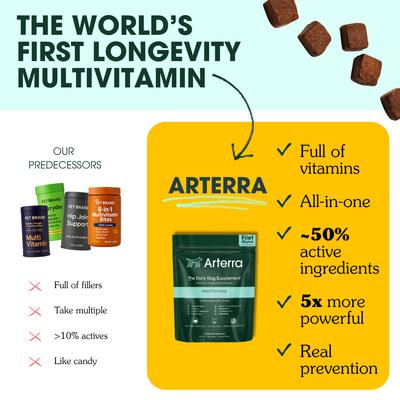Show full view: Arterra Longevity Beef Flavored Adult Soft Chew Multivitamin Supplement for Dogs, 30 count slide 3 of 13