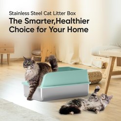 Der Vierbeiner Stainless Steel Cat Litter Box, Macaron Green, 23-in slide 2 of 7