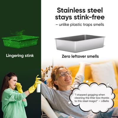 Show full view: DVPETS High Sided Open-Top Stainless Steel Multi-Cat Litter Box, Extra Large 23-in, Macaron Green, 2 count slide 6 of 7