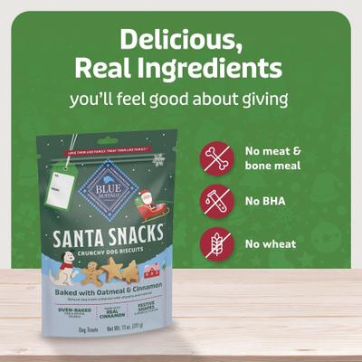 Show full view: Blue Buffalo Christmas Santa Snacks Crunchy Dog Biscuits, Natural Holiday Treats, Baked with Oatmeal & Cinnamon Recipe, 11-oz bag slide 8 of 11