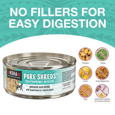 Show full view: KOHA Pure Shreds Duck Entrée Grain-Free Wet Cat Food, 5.5-oz can, case of 12 slide 5 of 8