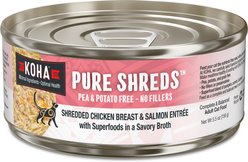 KOHA Pure Shreds Chicken & Salmon Entrée Grain-Free Wet Cat Food, 5.5-oz can, case of 12