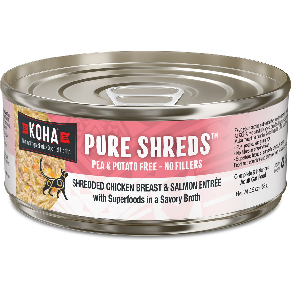 KOHA Pure Shreds Chicken & Salmon Entrée Grain-Free Wet Cat Food, 5.5-oz can, case of 12