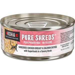 KOHA Pure Shreds Chicken & Salmon Entrée Grain-Free Wet Cat Food, 5.5-oz can, case of 12