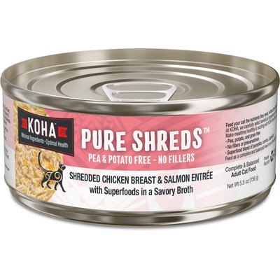 KOHA KOHA Pure Shreds Chicken & Salmon Entrée Grain-Free Wet Cat Food, 5.5-oz can, case of 12