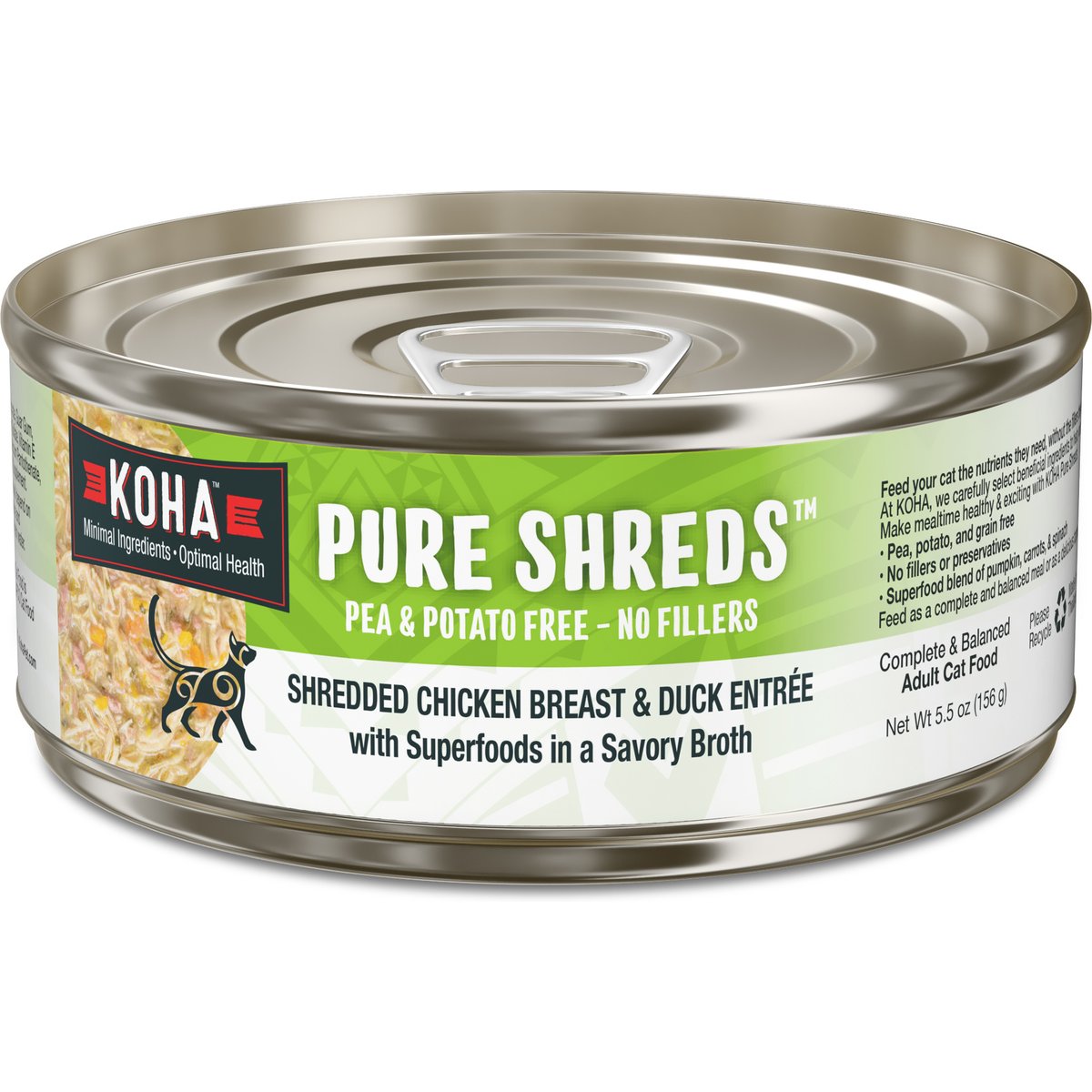KOHA Pure Shreds Chicken Breast & Duck Entrée Grain-Free Wet Cat Food, 5.5-oz can, case of 12