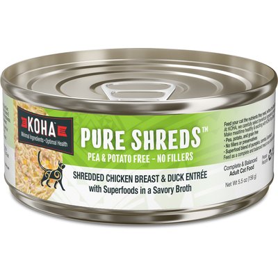 KOHA KOHA Pure Shreds Chicken Breast & Duck Entrée Grain-Free Wet Cat Food, 5.5-oz can, case of 12