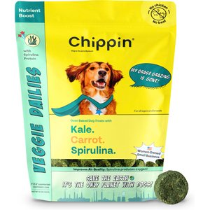 Chippin Vegan Crunchy Veggie Dailies, Spirulina, Kale & Carrot Oven Baked Dog Treat, 5-oz bag