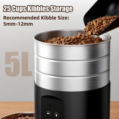 Show full view: Casfuy WiFi Timed Dry Food Dispenser Stainless Steel Automatic Two Bowl Cat Feeder, 5-L slide 4 of 8