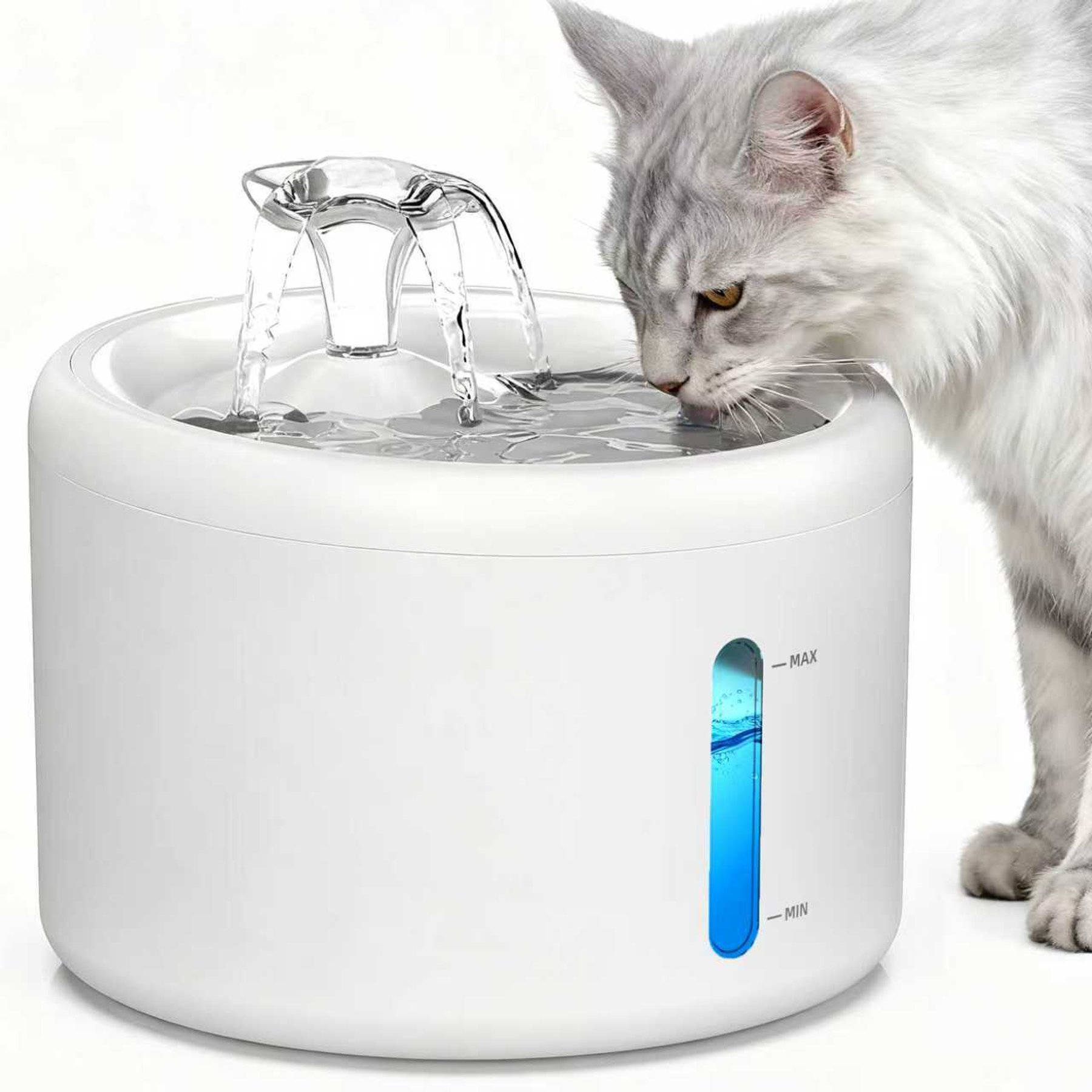 Casfuy W9 Enhanced KDF Multi-Layer Filtration Quiet Dog & Cat Water Fountain, White, 85-oz