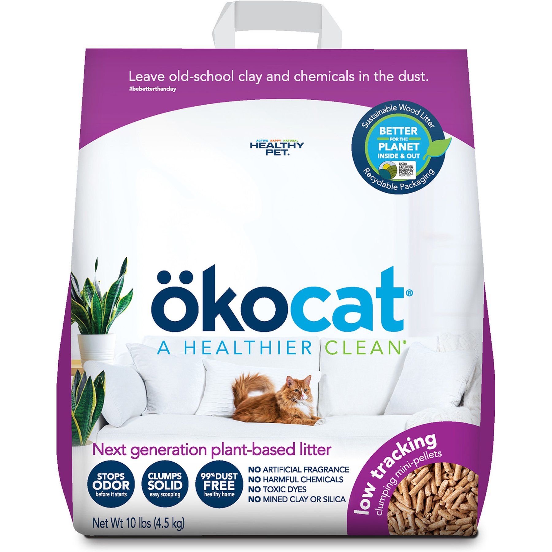 Okocat Mini Pellets Unscented Low Tracking Clumping Wood Cat Litter, 10-lb bag