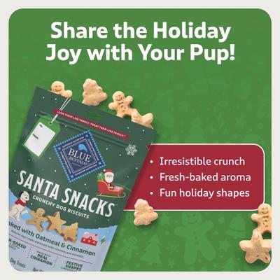 Show full view: Blue Buffalo Christmas Santa Snacks Crunchy Dog Biscuits, Natural Holiday Treats, Baked with Oatmeal & Cinnamon Recipe, 11-oz bag slide 6 of 11
