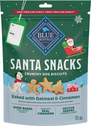 Blue Buffalo Christmas Santa Snacks Crunchy Dog Biscuits, Natural Holiday Treats, Baked with Oatmeal & Cinnamon Recipe, 11-oz bag