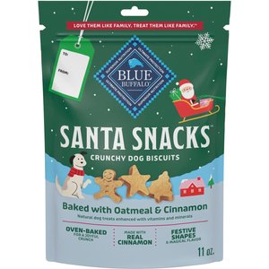 Blue Buffalo Christmas Santa Snacks Crunchy Dog Biscuits, Natural Holiday Treats, Baked with Oatmeal & Cinnamon Recipe, 11-oz bag