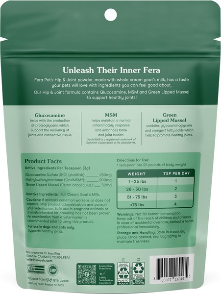 Show full view: Fera Pets Hip & Joint Goat Milk for Dogs & Cats, 6.34-oz pouch slide 8 of 9