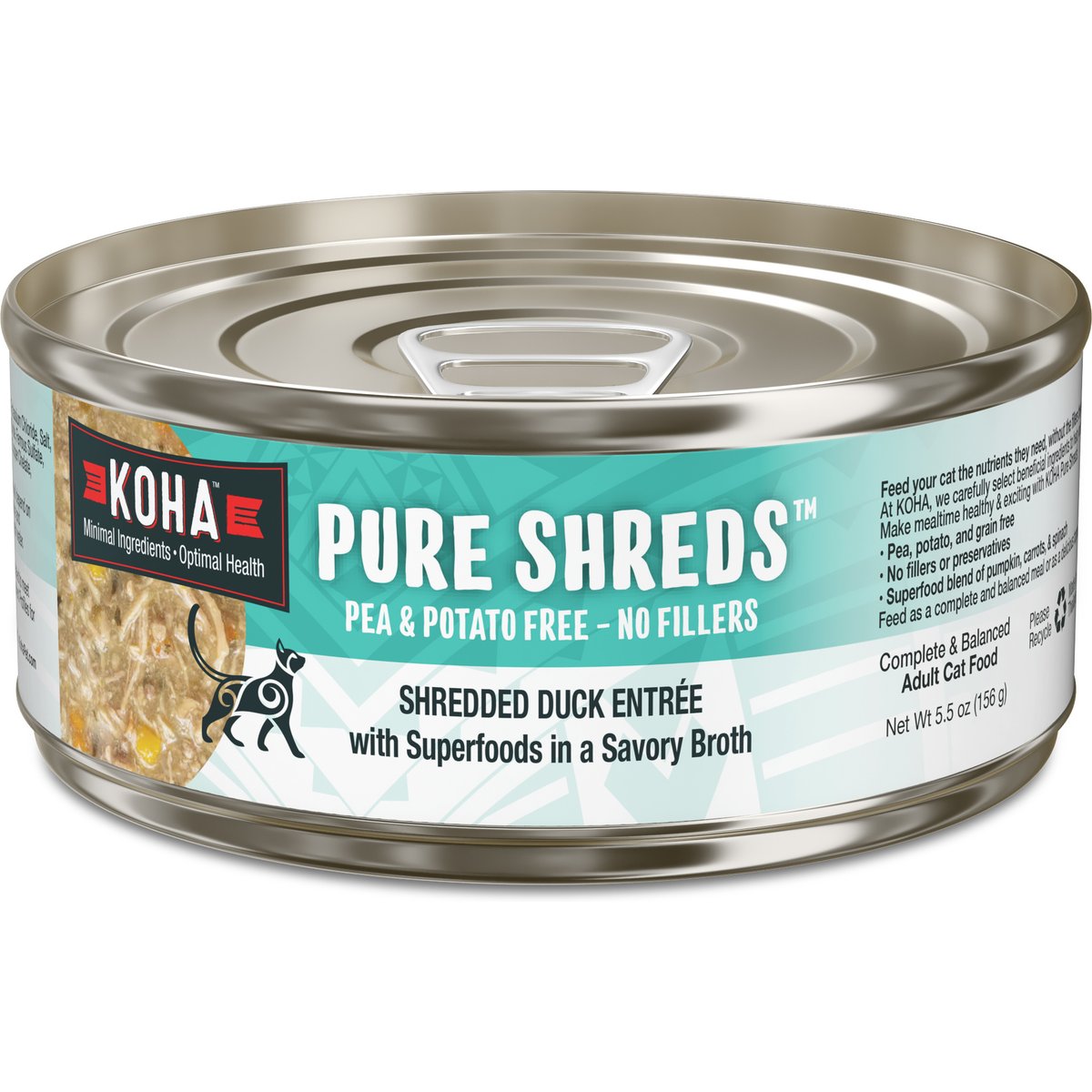 KOHA Pure Shreds Duck Entrée Grain-Free Wet Cat Food, 5.5-oz can, case of 12