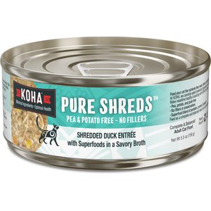 KOHA Pure Shreds Duck Entrée Grain-Free Wet Cat Food, 5.5-oz can, case of 12