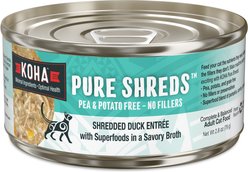 KOHA Pure Shreds Duck Entrée Grain-Free Wet Cat Food, 2.8-oz can, case of 24