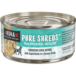 KOHA Pure Shreds Duck Entrée Grain-Free Wet Cat Food, 2.8-oz can, case of 24