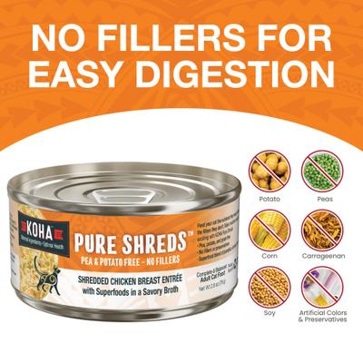 Show full view: KOHA Pure Shreds Chicken Breast Entrée Grain-Free Wet Cat Food, 2.8-oz can, case of 24 slide 5 of 8