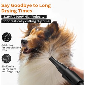 PetNF 3.2 HP High Velocity Dog Grooming Dryer, Black
