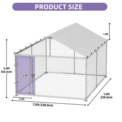 Show full view: Wooflex Heavy Duty Outdoor Dog Kennel with Roof & Metal Gate, 7.5 x 7.5-ft slide 2 of 8