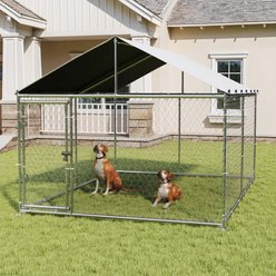 Wooflex Heavy Duty Outdoor Dog Kennel with Roof & Metal Gate, 7.5 x 7.5-ft