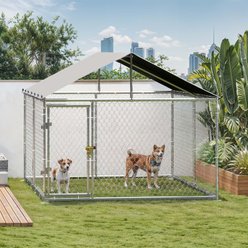 Wooflex Heavy Duty Outdoor Dog Kennel with Roof & Metal Gate, 10 x 10-ft