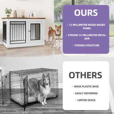 Show full view: Wooflex Furniture Style Dog Crate with Adjustable Feet & Removable Bowls, White, 40 inch slide 4 of 7