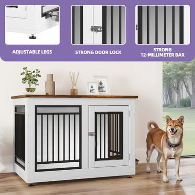 Show full view: Wooflex Furniture Style Dog Crate with Adjustable Feet & Removable Bowls, White, 40 inch slide 3 of 7