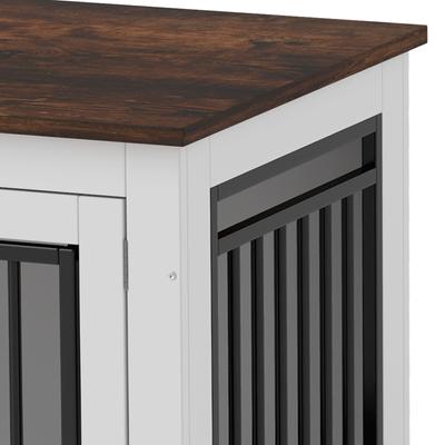 Show full view: Wooflex Furniture Style Dog Crate with Adjustable Feet & Removable Bowls, White, 28 inch slide 6 of 7