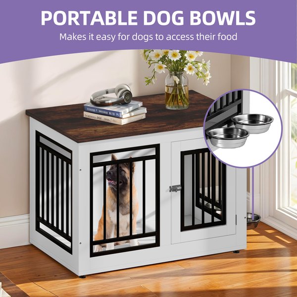 Wooflex Furniture Style Dog Crate with Adjustable Feet & Removable Bowls