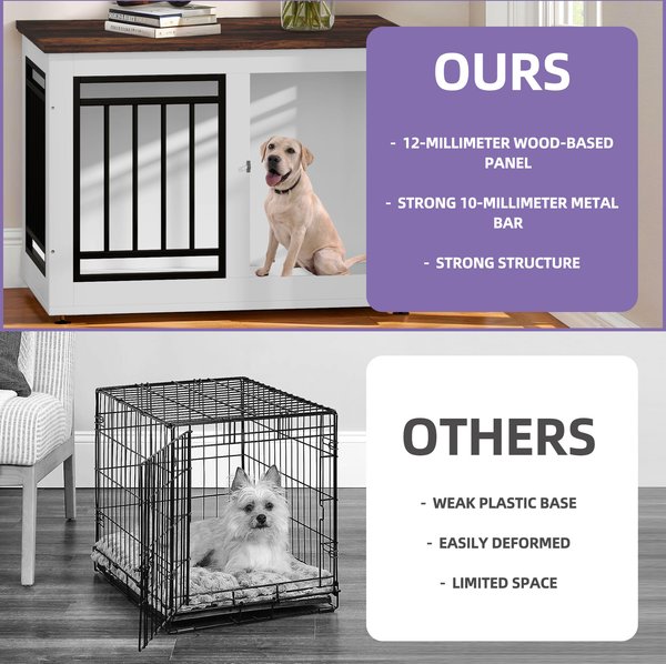 Wooflex Furniture Style Dog Crate with Adjustable Feet & Removable Bowls