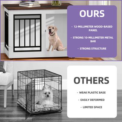 Show full view: Wooflex Furniture Style Dog Crate with Adjustable Feet & Removable Bowls, White, 28 inch slide 4 of 7