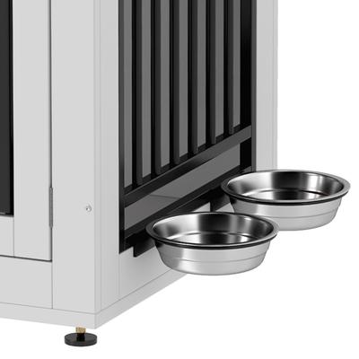 Show full view: Wooflex Furniture Style Dog Crate with Adjustable Feet & Removable Bowls, White, 28 inch slide 7 of 7