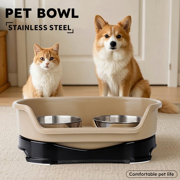 Supet One-piece Double Stainless Steel Dog Bowl