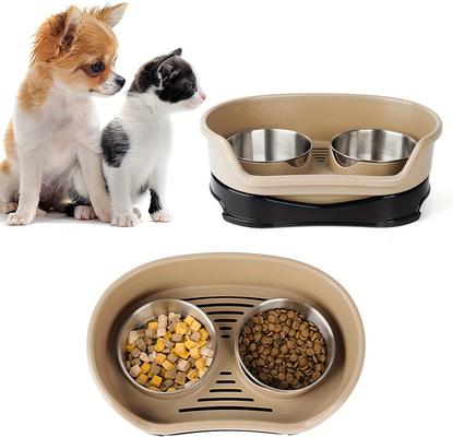 Show full view: Supet One-piece Double Stainless Steel Dog Bowl, Brown slide 2 of 9