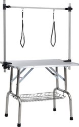Cesicia Folding Stainless Steel Frame Dog Grooming Table with Adjustable Arm & Clamps, Silver Gray, 36 x 24 x 30-in