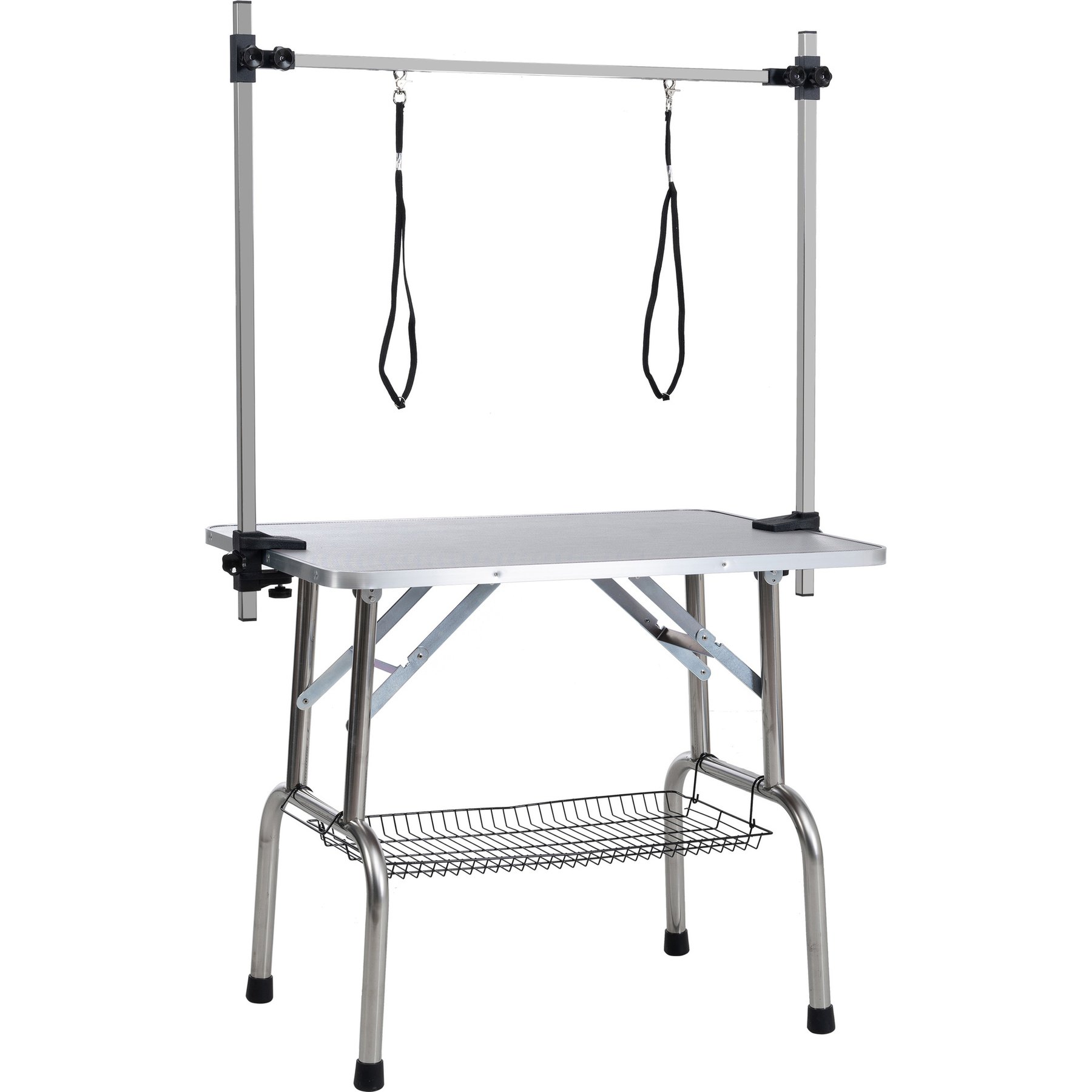 Cesicia Folding Stainless Steel Frame Dog Grooming Table with Adjustable Arm & Clamps, Silver Gray, 36 x 24 x 30-in