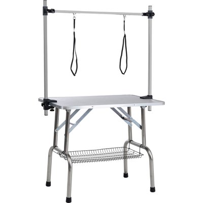Cesicia Cesicia Folding Stainless Steel Frame Dog Grooming Table with Adjustable Arm & Clamps, Silver Gray, 36 x 24 x 30-in