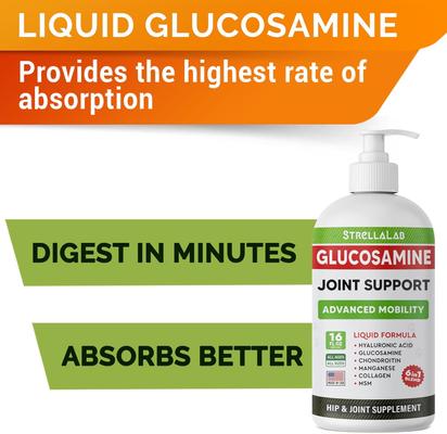 Show full view: StrellaLab Liquid Glucosamine with Collagen Hip & Joint Supplement for Dogs, 16-fl oz bottle slide 4 of 9