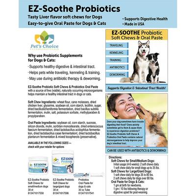 Show full view: Pet's Choice EZ-Soothe Probiotic Oral Paste Digestive & Intestinal Tract Support Supplement for Dogs, 30-cc slide 6 of 6