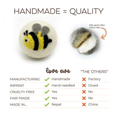 Show full view: Hustle & Blush Love Ewe "Save the Bees" Handmade Organic Wool Felt Dog & Cat Ball Toys, 3 pack slide 5 of 9