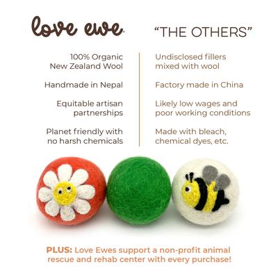 Show full view: Hustle & Blush Love Ewe "Save the Bees" Handmade Organic Wool Felt Dog & Cat Ball Toys, 3 pack slide 3 of 9