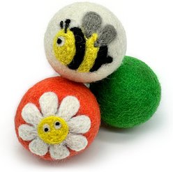 Hustle & Blush Love Ewe "Save the Bees" Handmade Organic Wool Felt Dog & Cat Ball Toys, 3 pack
