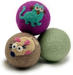 Hustle & Blush Love Ewe "Cat & Mouse" Handmade Organic Wool Felt Dog & Cat Ball Toys, 3 count