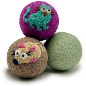 Hustle & Blush Love Ewe "Cat & Mouse" Handmade Organic Wool Felt Dog & Cat Ball Toys, 3 count