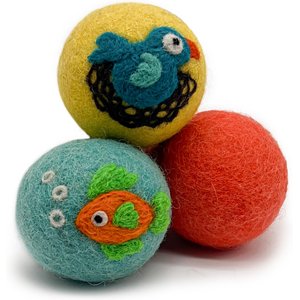 Hustle & Blush Love Ewe "By Sea or Sky" Handmade Organic Wool Felt Dog & Cat Ball Toys, 3 count