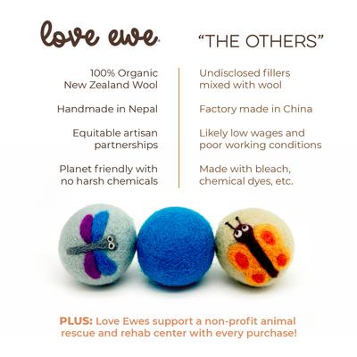 Show full view: Hustle & Blush Love Ewe "I Believe I Can Fly" Handmade Organic Wool Felt Dog & Cat Ball Toys, 3 pack slide 3 of 9